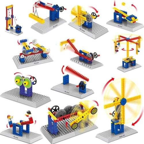 WANGE 3 in 1 Mechanical Engineering Blocks Gear Rotate DIY Educational Kids Toys Carousel/Windmill/Shooting Machine/Lift