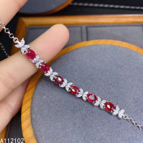 KJJEAXCMY fine jewelry 925 sterling silver inlaid natural ruby Girls' luxury Chinese style plant gem bracelet support test