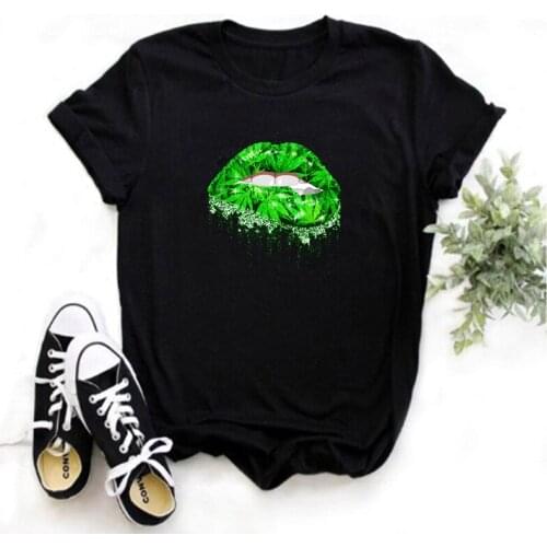 Mayos Womens T-shirt Fashion Color Big Lips T-shirt Womens Summer Short Sleeve Clothes Harajuku O Neck