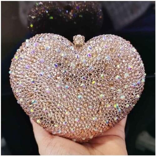 XIYUAN Women Heart Shape Rhinestone Blue/Yellow/Orange/Red/Purple Color Evening Bags For Wedding Party Bridal Clutch Bag Lady