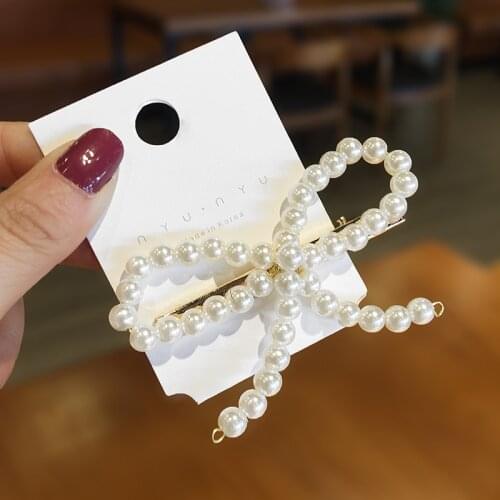 2019 New Korea Style Cute Hair Pins Ins Bow Pearl Hair Clip for Girl Women Fashion Hair Accessories