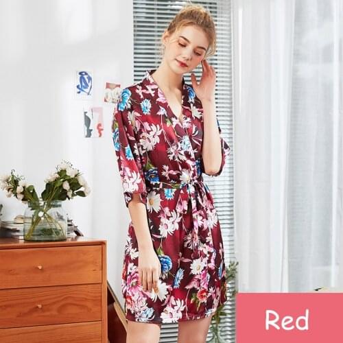 Womans Set Silk Bathrobe Nightdress Robe Wedding Bride Pyjama Half Sleeve M-XXL Flower Sleepwear Female Nightwear Nightgown