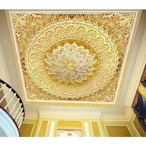 Gold Diamond Flower Classical Ceiling Mural Ceiling Wall Mural Wallpaper For Walls
