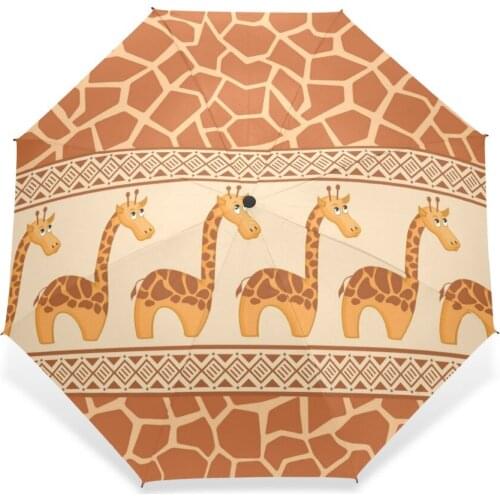New Cartoon Animal Giraffe kids Umbrella Three Folding Automatic Windproof Umbrella Girl Rain Umbrella for Woman