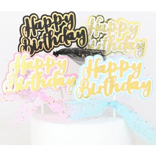 1PC lace Bowknot Cupcake Topper For Boys Birthday Party Cup Cake Toppers Decorating Supplies Happy Birthday Cake Letter Star