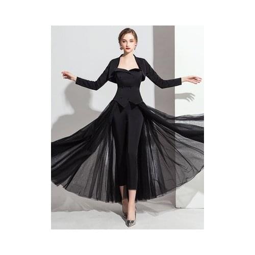 100%rea black trailing veil top shawl with pants Victoria/customs size/stage performance/studio/red carpet