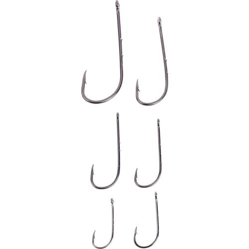 50pcs/bag Fishing Hooks Black Offset Sliced Long Barbed Shank Baitholder Bait Hook Size 1#-6# 1/0# 3/0# 5/0# Wholesale