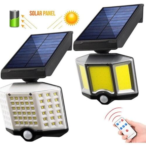 66 COB 3 Sides Motion sensor LED Solar Light Bulb Outdoor Solar Wall Lamp Remote Control Waterproof Sunlight Powered for Garden