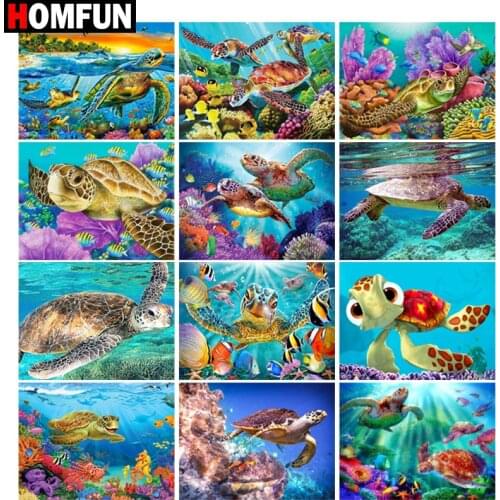 HOMFUN 5D Diamond Pattern Rhinestone Needlework Diy Diamond Painting Cross Stitch "Turtle ocean scenery" Diamond Embroidery