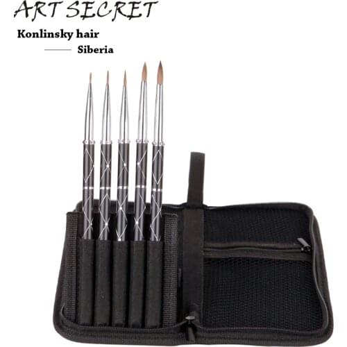 Artsecret 5PC/Set Pure Kolinsky Hair Nickel Brass Ferrule Alloy Handle Canvas Pouch Art Supplies Paint Artist Brush 853