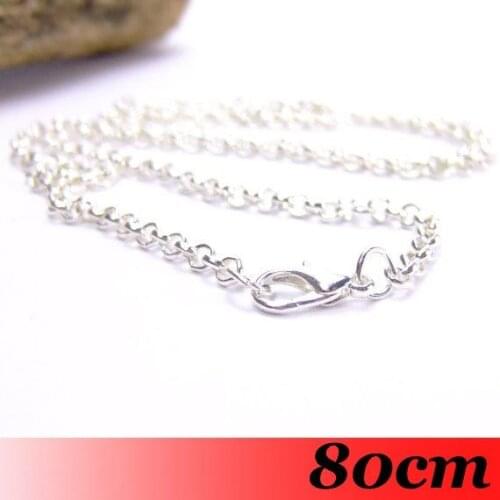 Free Ship! 100piece 2.5mm 80cm Silver Plated Tone Metal Rolo Link Chain Necklace with Lobster Clasp Jewelry DIY findings