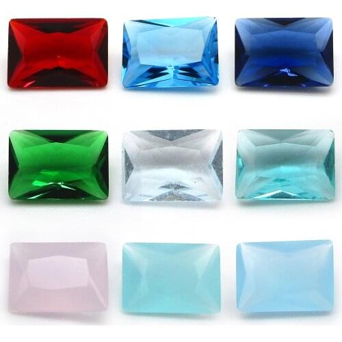 Free Shipping 50pcs/lot 3x5~10x12mm Various Color Loose Glass Stone Rectangle Cut Red Green Glass Synthetic GemStone For Jewelry