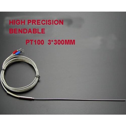 Free shipping Class A pt100 sensor stainless steel probe 3*300mm temperature sensor probe Bendable cable length 1.5M
