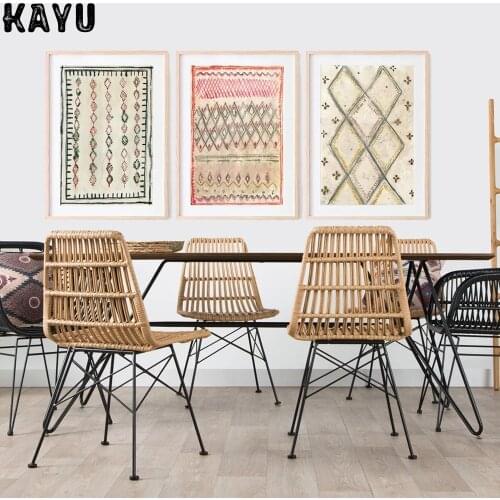 Boho Moroccan Rug Art Painting Wall Picture Abstract Neutral Eclectic Geometric Canvas Art Prints Home Bohemia Poster Wall Decor