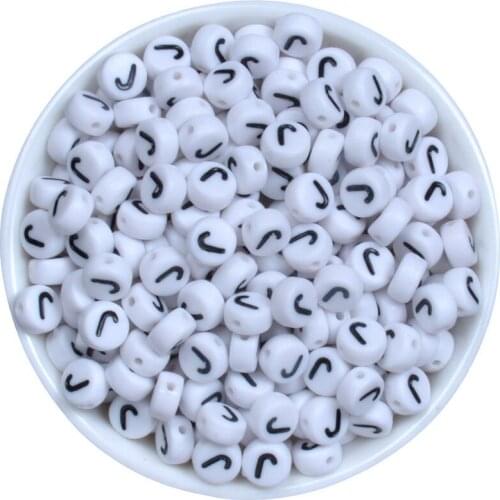 Single letter J 100Pcs 7mm Handmade Round White Alphabet/Letter Acrylic Beads for DIY Bracelet Necklace letter Gift