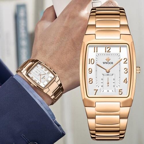 2021 Mens Watches WWOOR Top Brand Luxury Stainless Steel Quartz Wrist Watch Business Sports Military Clock Men Relogio Masculino