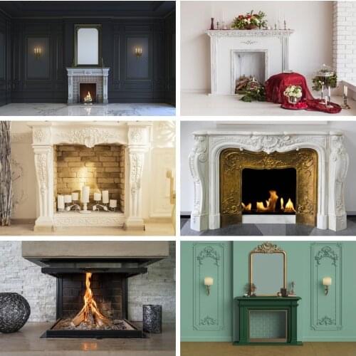 Laeacco Chic Wall Fireplace Vintage House Interior Decor Photography Backdrops Photo Backgrounds Christmas Photocall Photo Shoot