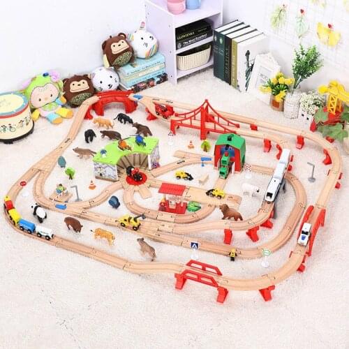 Dinosaur Animal Wild Wooden Train Track Toy Set Compatible with BRIO Magical Bridge Accessories Toys For Children Gifts