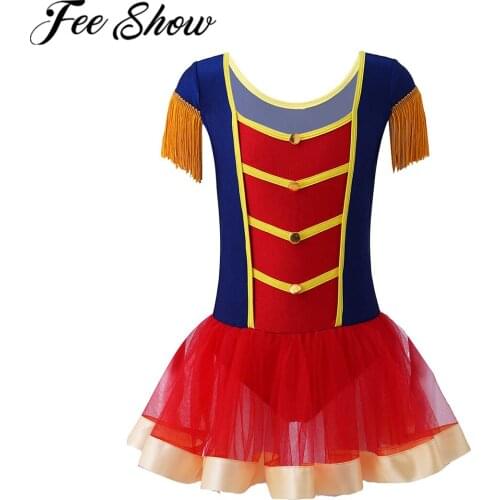 Kids Girls Ballet Dress Cosplay Costume Tulle Tassel Sleeve Tutu Ballet Dance Gymnastics Leotard Dress For Halloween Performance