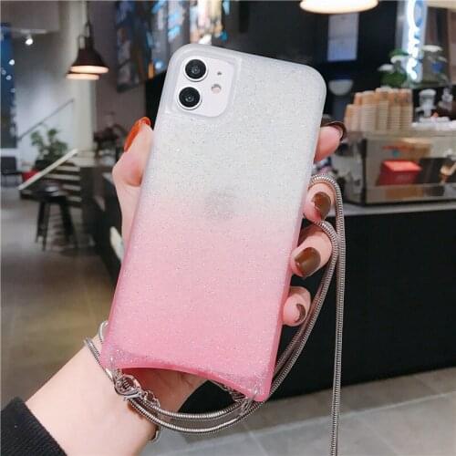 For iphone 6/7/8/plus/x/se/max/2020 Flash Bright Diamond Gradient Grind Arenaceous Cell Phone Sets With Lanyard Neck Strap Chain