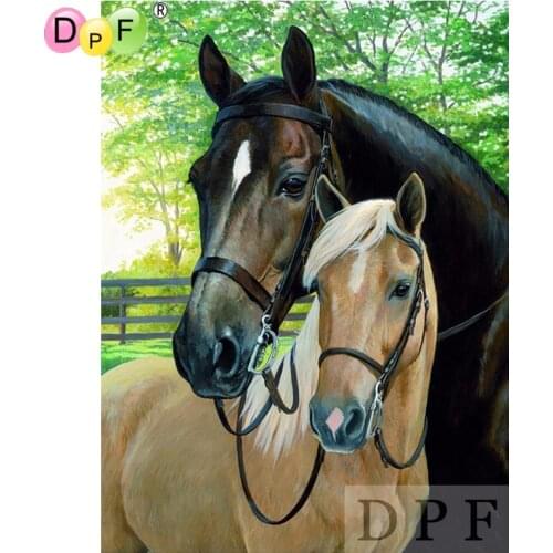 DPF 3D Diamond Embroidery Two horse Diamond Painting Cross Stitch Full Square diamond Mosaic kit Needlework home Decor picture