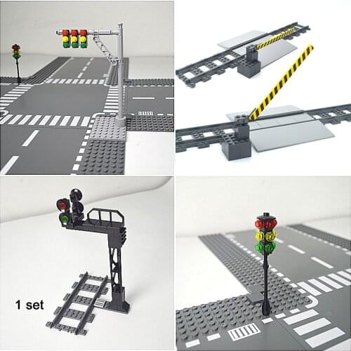 City train traffic light multiple car Signal light building block Accessories flat traffic boom barriergate