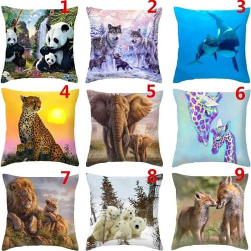 45*45 cm Square Animal Lion Elephant Cartoon Fox Cotton Linen Pillow Case Cushion Print Pillow Cover Home Sofa Car Decor