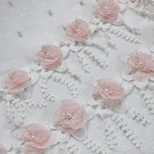 2 yards Pearl Flower Milk Silk Tassle Embroidery Ribbon DIY Headwear Dress Accessories Trim Ribbons