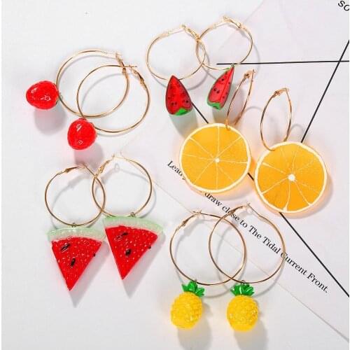 Sweet Women Watermelon Strawberry Lemon Fruit Dangle Hoop Earrings Jewelry Gift Fruit Dangle Hoop Earrings 2020 hot Earrings Dan