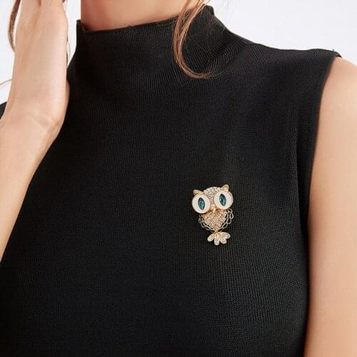 Fashion Delicate Owl Brooches Korean Alloy Rhinestone Animal Brooch Pins Jewelry