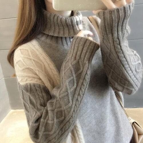 Trendy Spring Women Sweater Casual Female Knitwear Turtleneck Patchwork Colors Windproof Pullovers Autumn Tops Outwear