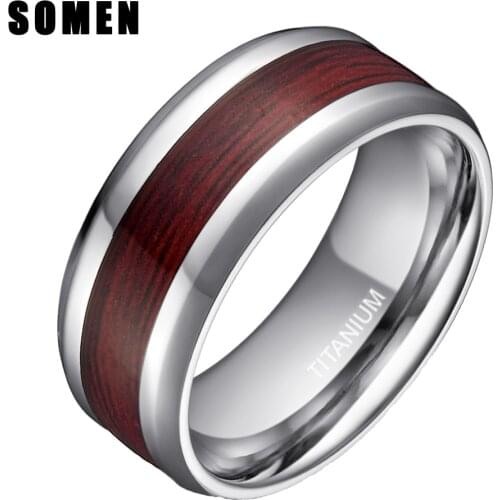 Somen 8mm Mens Real Wood Inlay Titanium Ring Wedding Band Fashion Wooden Male Engagement Ring anillos hombre USA Size 5 - 14