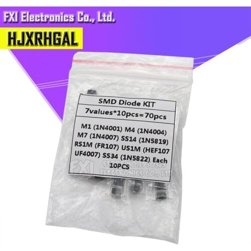 7 kinds*10pcs=70pcs/lot SMD diode package / M1 (1N4001) / M4 (1N4004) / M7 (1N4007)/ SS14 US1M RS1M SS34 KIT