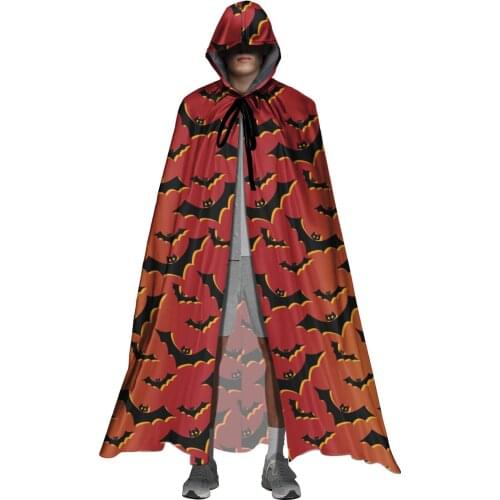 Halloween Hooded Cloak Vintage Bat Ghost Gothic Print Adult Unisex Full Length Vampire Witch Cosplay Costumes Hood Robes Capes