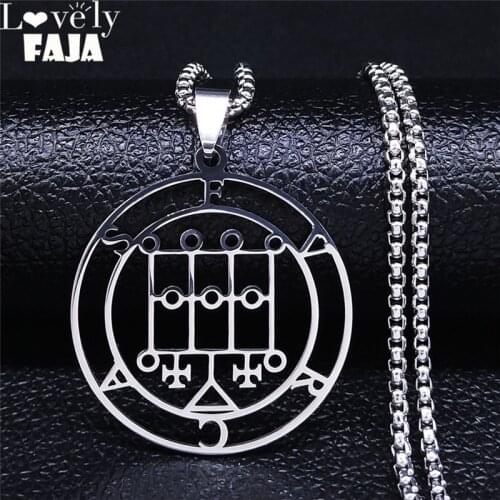 Stainless Steel Demon Seal Chain Necklaces Silver Color Satan Seal of Furcas Chain Necklace Men/Women Jewelry colgante N4260S03