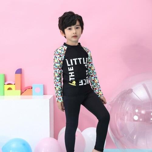 2021 New Children Sunscreen Long Sleeve Swimsuit Boy Swimwear Child Hot Spring Split Quick Dry Surfing Diving Suit 2 Piece Set