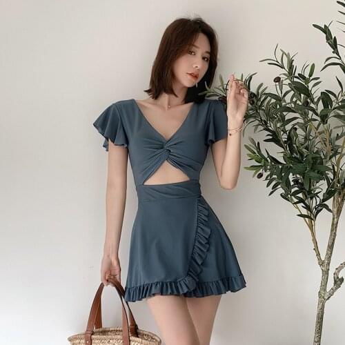 2021 New Korean Sexy Backless One Piece Swimsuit With Monokini Swimwear Women Swim Bath Suit Summer Woman Swimskirt