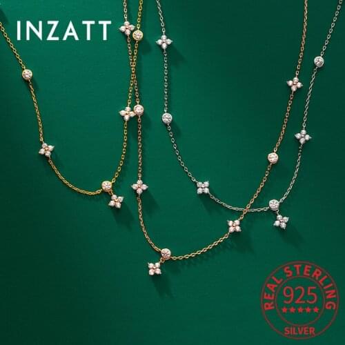 INZATT Real 925 Sterling Silver Zircon Flower Round Choker Necklace For Women Bohemian Fine Jewelry Minimalist Accessories