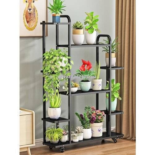 Flower rack shelf balcony living room wrought iron multi-layer flower pot rack indoor mobile hanging green radish fleshy floor f