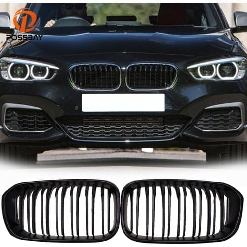 POSSBAY Car Style Matte Black Double Slats Front Kidney Grille Fit for BMW 1-Series F20 5-door 2015-2017 Facelift Mesh Grills