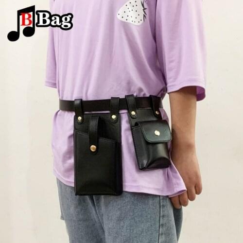 Gothic Punk Style Belt Packs Black Leather Waist Bag 2 Pockets Vintage Thigh Bags Cool female Fashion waist pack wallet