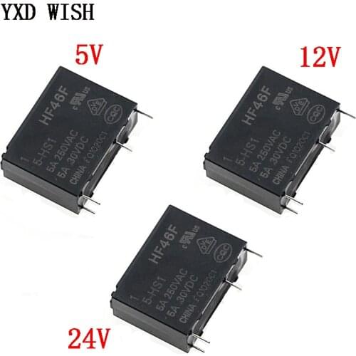 10PCS 5A 4Pin HF46F-5-HS1 HF46F-12-HS1 HF46F-24-HS1 Power Relay A Normally Open 5 V 12 V 24 V DC 5A 250VAC Relays
