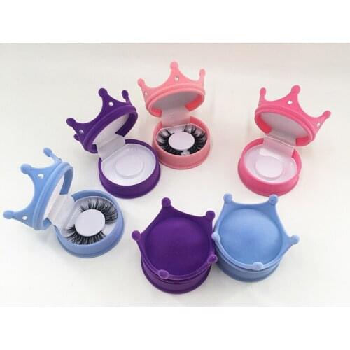 Pink Crown Diamond Eyelash Packaging Box Empty Personalized 3D Mink Eyelash Case for Regular Length Lashes