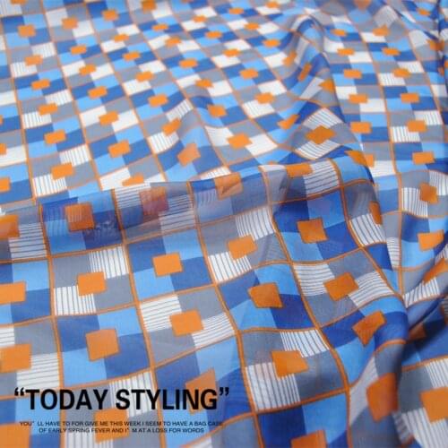 LEO&LIN 8-M/M Plaid Blue Real Silk Chiffon Dress Shirt 100% Silk Clothing Cloth Fabric DIY Sewing Tissue