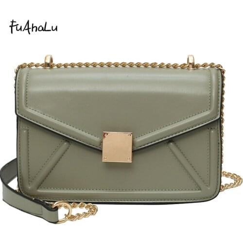 FuAhaLu Crossbody bags with 5 colors Fashion Solid Message bag for Women Lock Chains Korea style handbags beautiful Flap