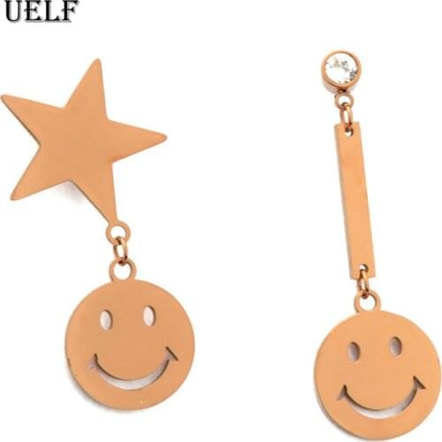 Uelf 2019 New Arrival Fashion Classic Geometric Women Dangle Earrings Asymmetric Earrings Of Star Smiley Face Female Jewelry