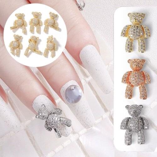 1 Pcs Cute Bear 3D Nail Art Decorations Luxury Zircon Shiny Crystal Alloy Jewelry All Fours Movable Manicure Design Accessories