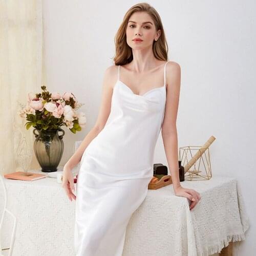 2020 Spring Summer Sexy Sleepwear Women Nightgown Solid Color Long Nightdress Sleeveless V-Neck Sleep Dress
