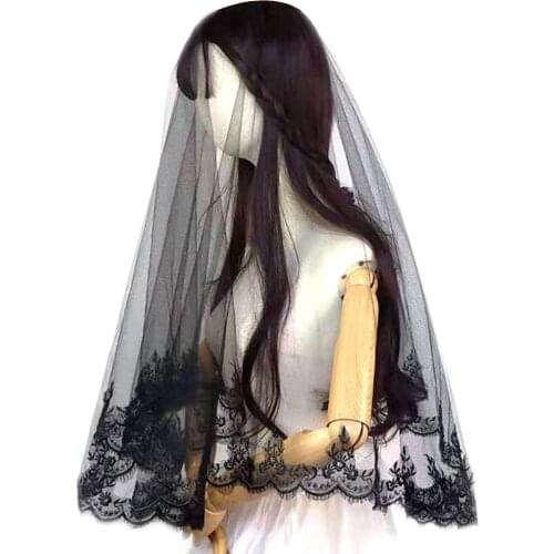 Women Lolita Bridal Cosplay Black Veil Halloween Wedding Cool Witch Veil Tulle Elbow-length 140cm Gothic Wedding Cool One Layer