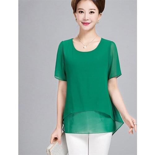 Women Summer New Style Chiffon Blouses Casual Short Sleeve O-Neck Shirts Solid Chiffon Blusas Tops Plus Size M-6XL 7XL 8XL